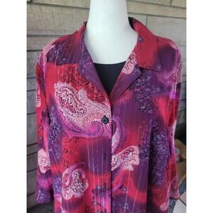 Maggie Barnes Women's Red Purple Paisley Button Down Blouse‎ Top 32W Plus